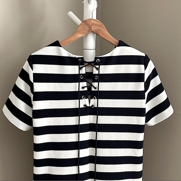 FRNCH Nautical Classics Ladies Stripe Boxy Tee Dress Black white size M pocket - Picture 6 of 9